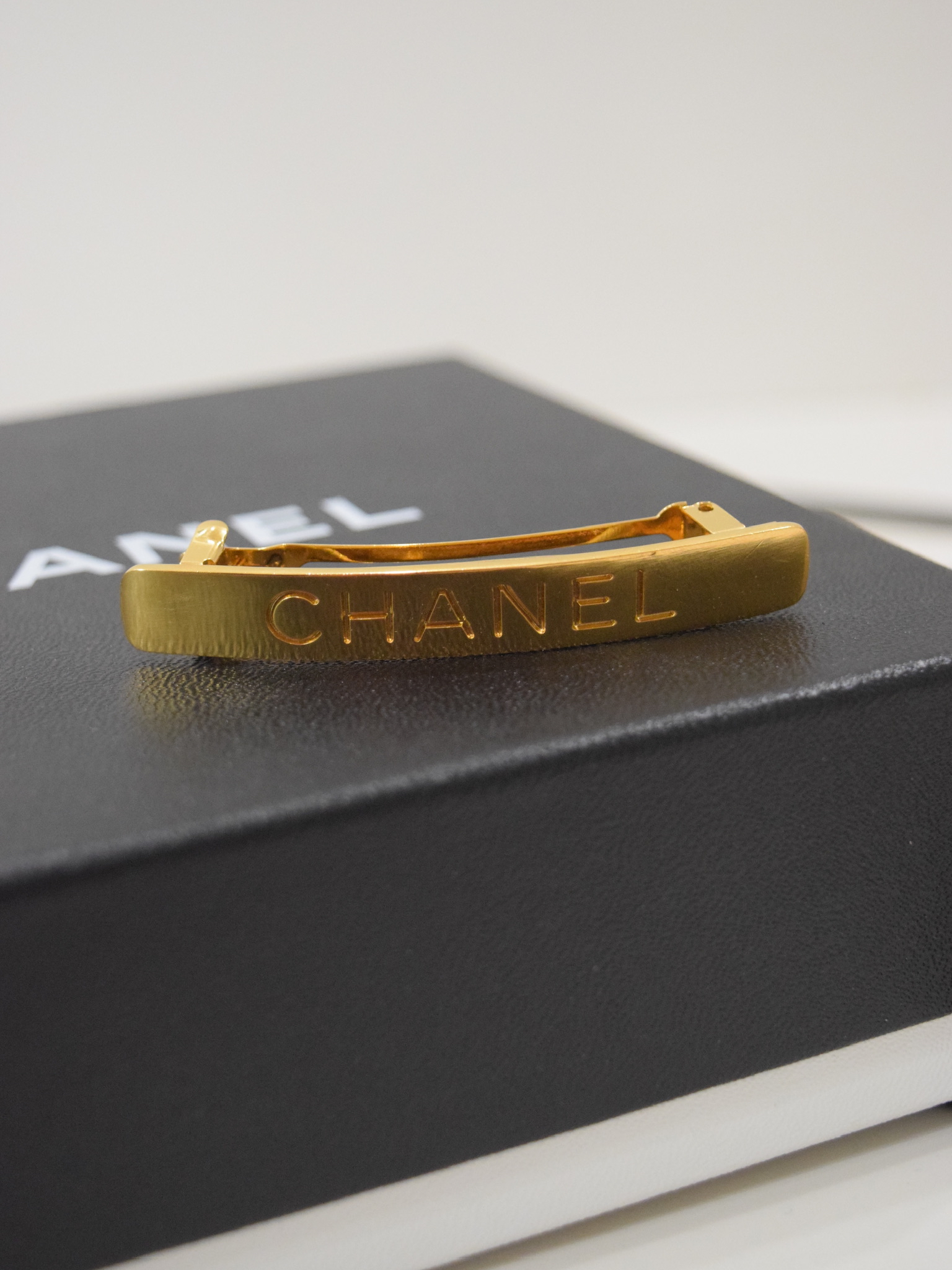 Chanel Vintage Gold Logo Hair Barrette 97P