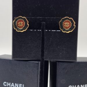 Chanel Burgundy and Red Pierced CC Earrings 14A 0.5"