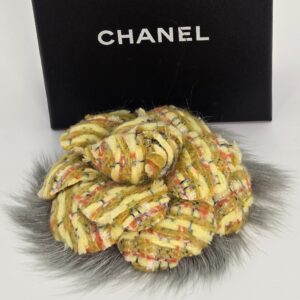 Chanel Tweed and Fur Brooch 14B