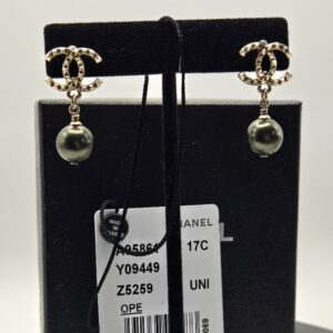 Chanel 17C Gold with Green Ball Drop Pierced Earrings