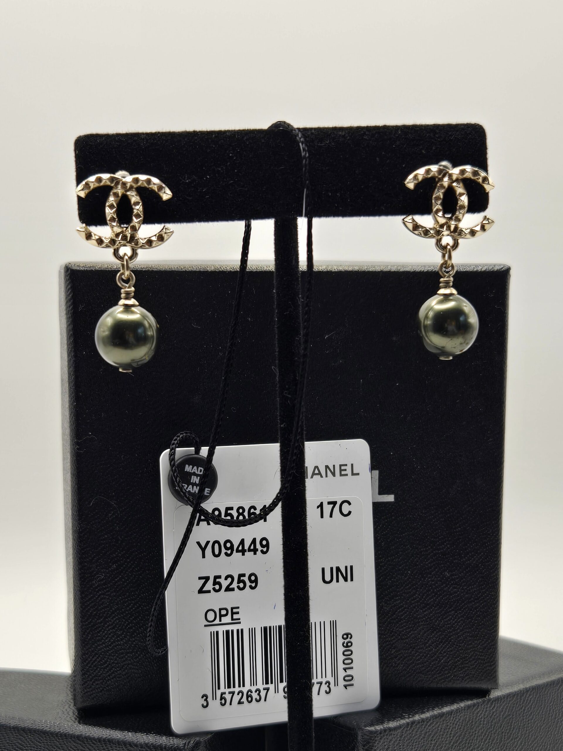 Chanel 17C Gold with Green Ball Drop Pierced Earrings