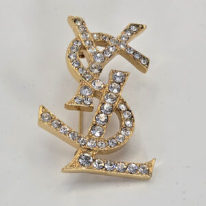 YSL Crystal Logo Brooch 2"
