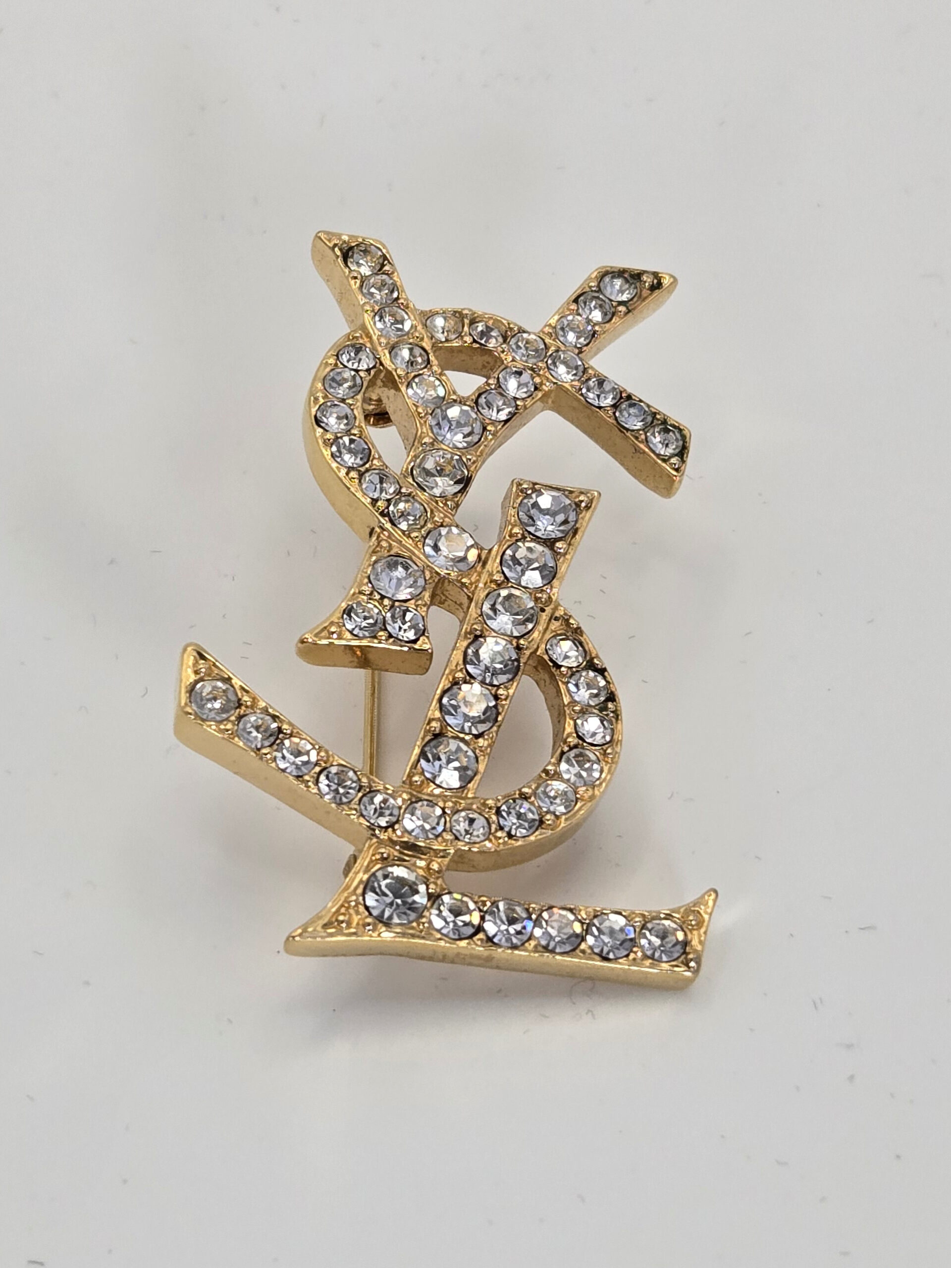 YSL Crystal Logo Brooch 2"