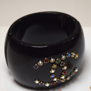 Chanel Black Resin Multicolor Crystal CC Cuff