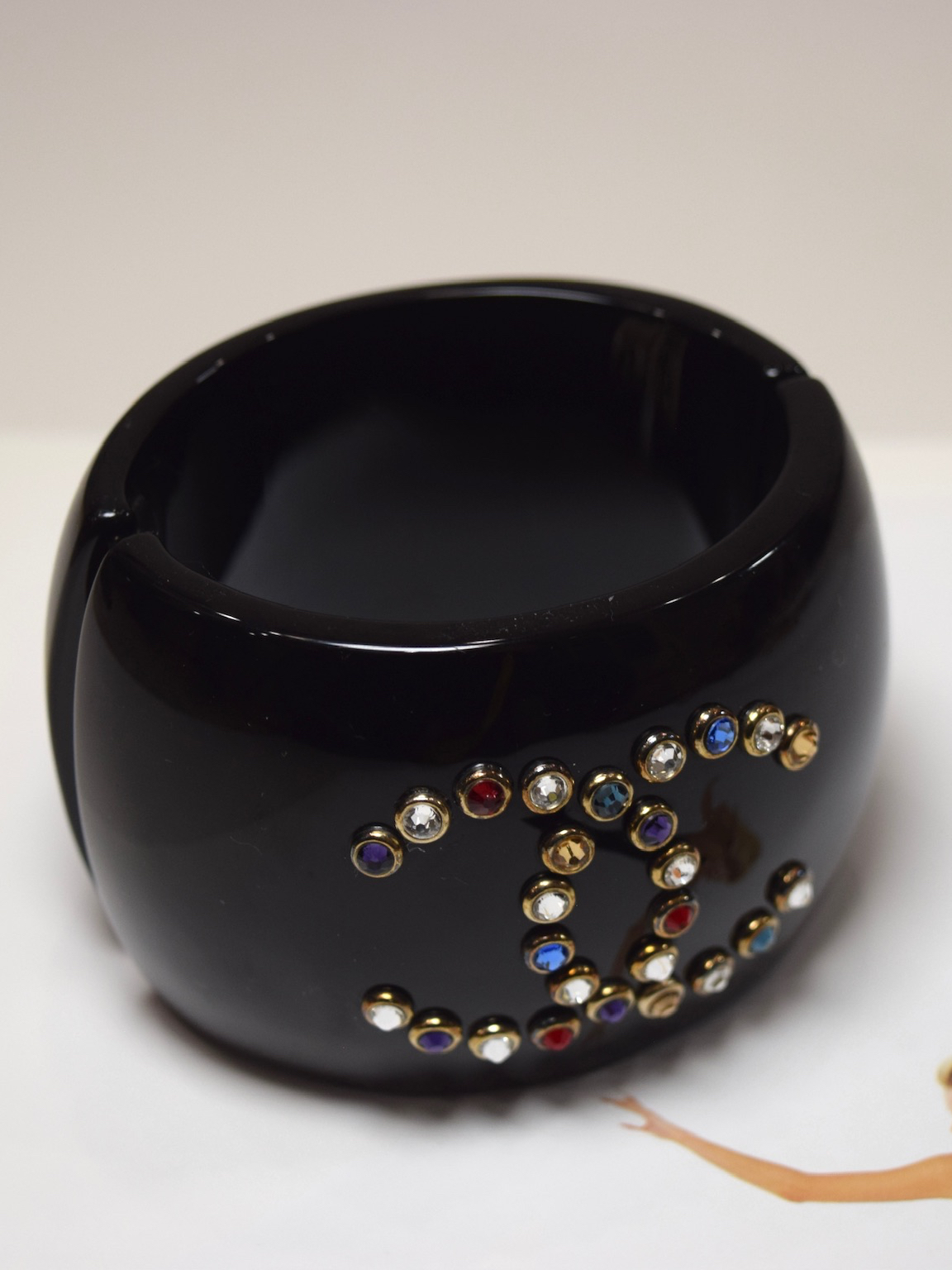 Chanel Black Resin Multicolor Crystal CC Cuff