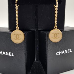 Chanel Light Pink Double Chain Round Drop Earrings 01P 2.25"