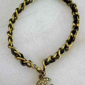 Chanel vintage 95P Barbie collection anklet gold chain leather interwoven crystal CC charm 8.5 inch
