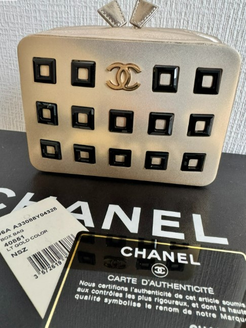 Chanel Gold and Black Leather Box Minaudière