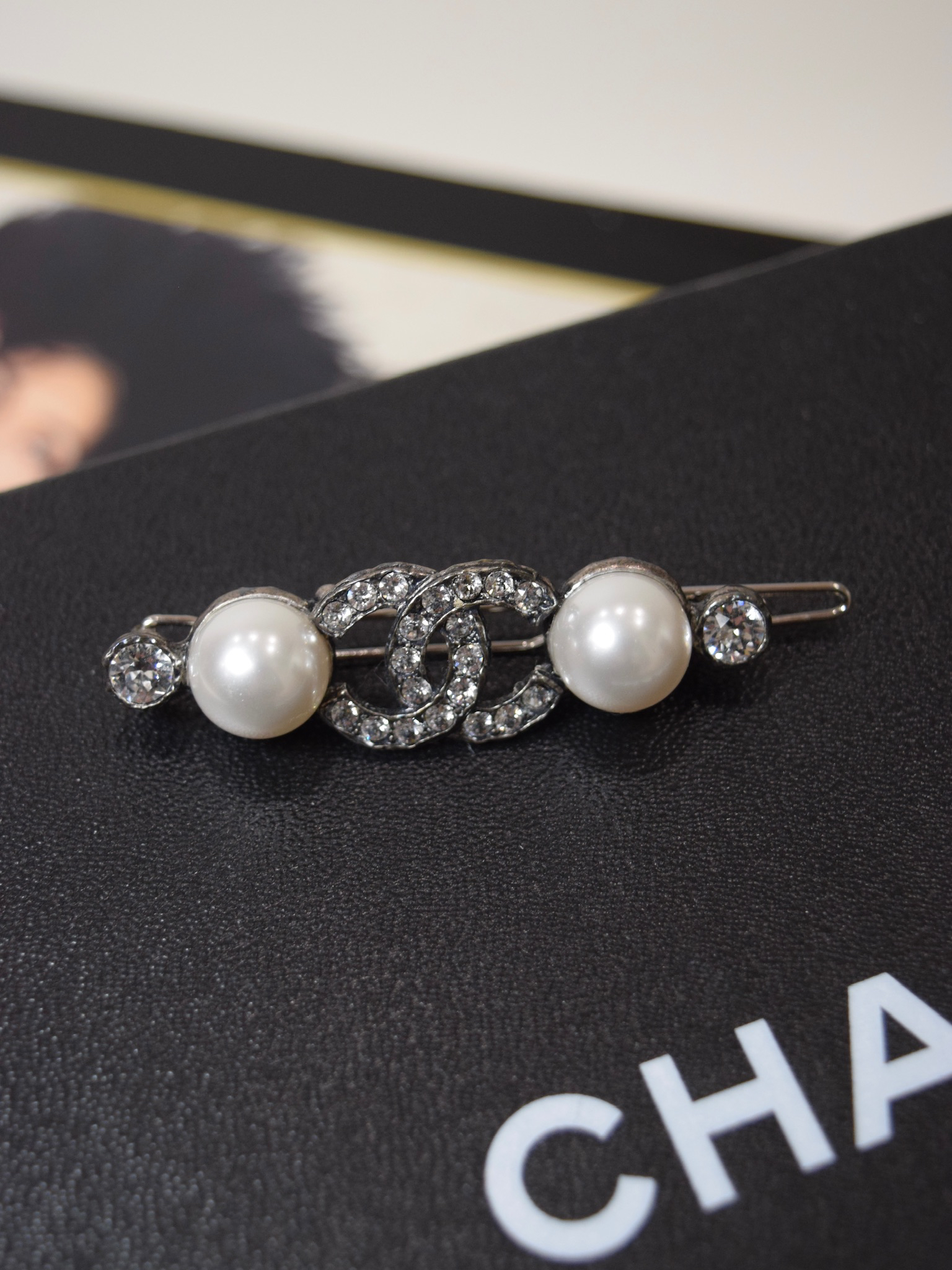 Chanel Pearl with Crystal CC Hair Barrette