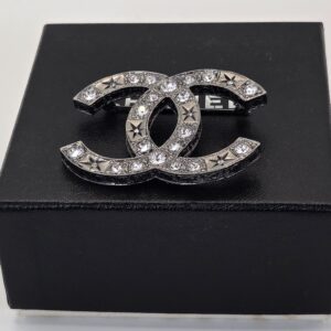 Chanel Silver CC Crystal and Star Brooch A13k
