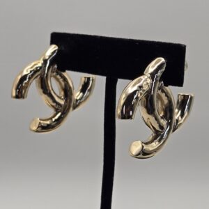 Chanel large gold CC pierced earrings B22C 1.5"