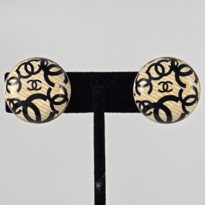 Chanel Round Beige with Black CC Earrings