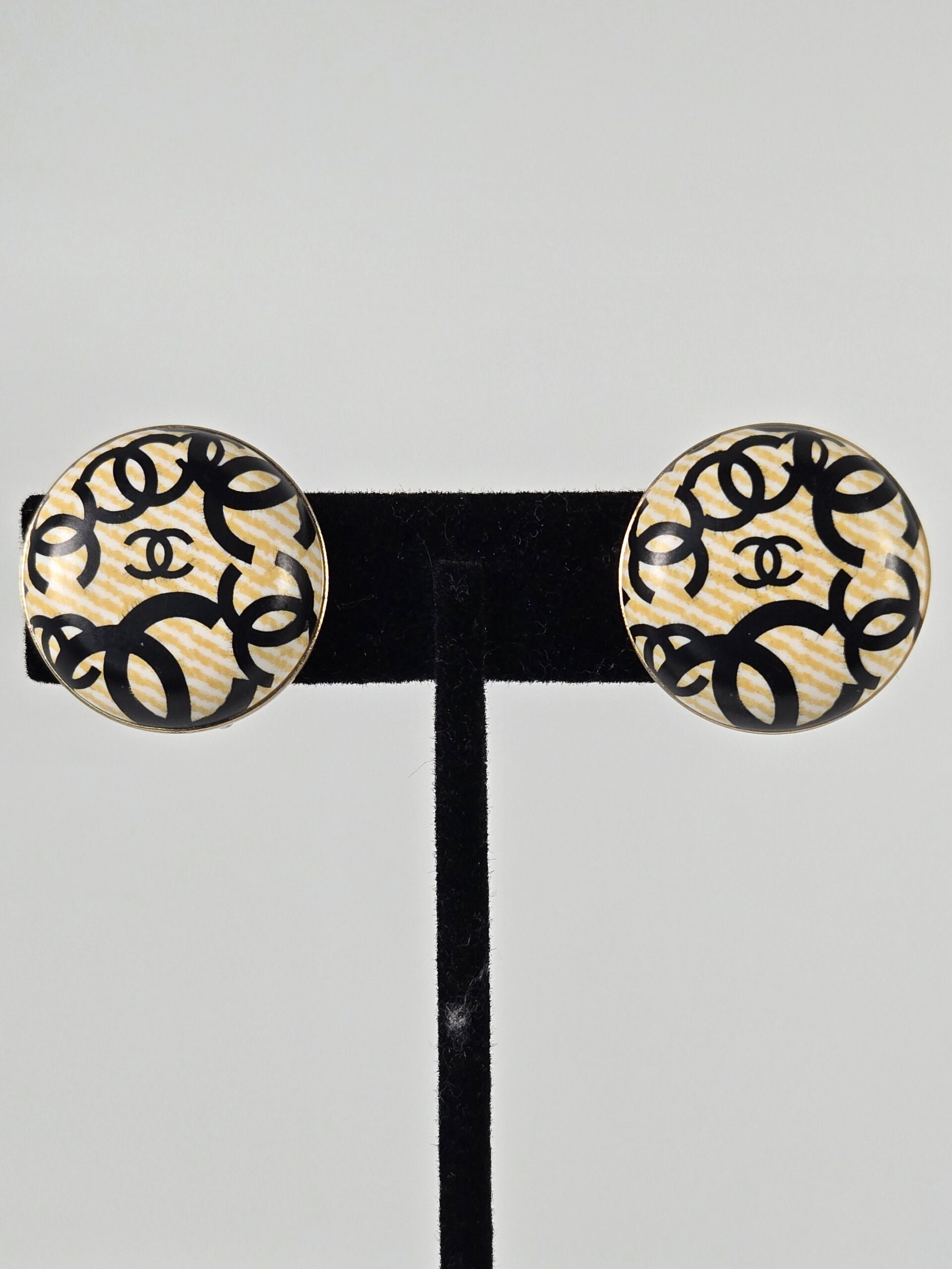 Chanel Round Beige with Black CC Earrings