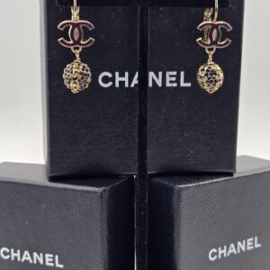 Chanel Burgundy CC Crystal Drop Pierced Earrings 09A