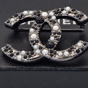 Chanel Silver, Black, and Pearl Brooch 13S 2"