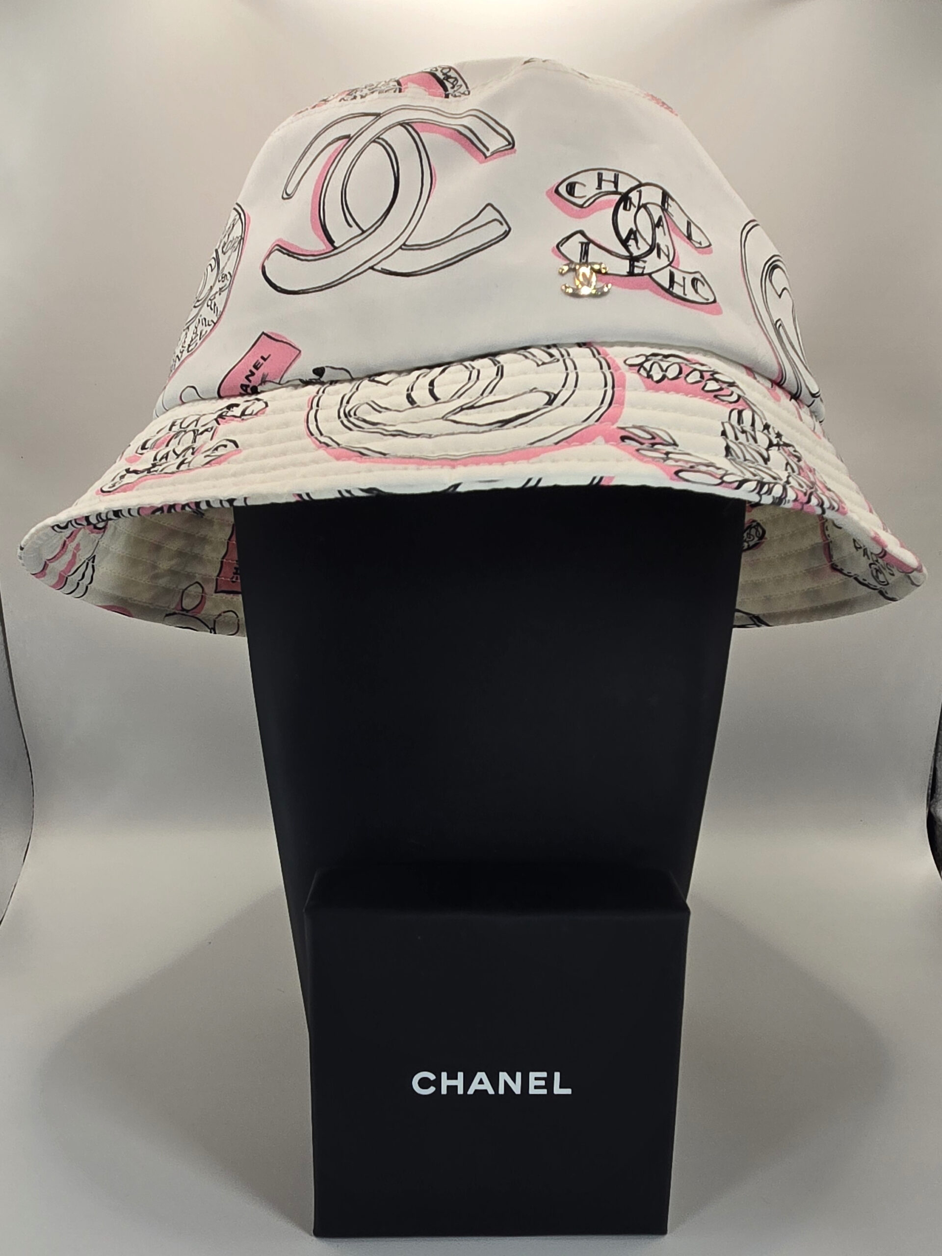 Chanel White, Black, and Pink Bucket Hat 23P