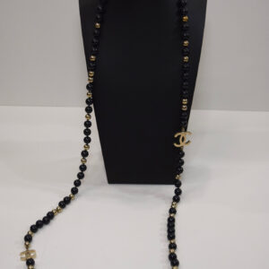 Chanel Long Black and Gold Beaded CC Necklace