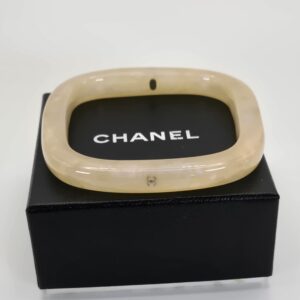 Chanel 99A cream square bangle resin with subtle sparkle 2.6 inch opening
