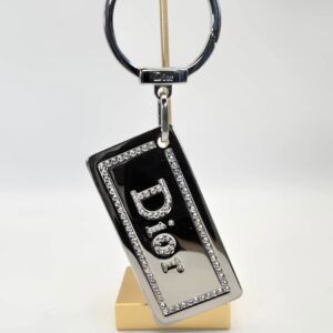 Dior crystal logo keyring bag charm silver tone 4.75 inch