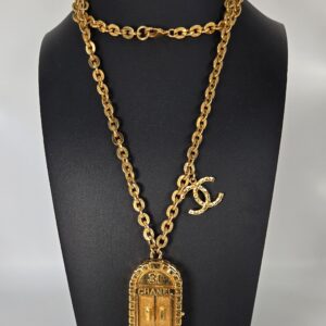 Chanel B22A Cambon door CC necklace gold long chain 29 inch