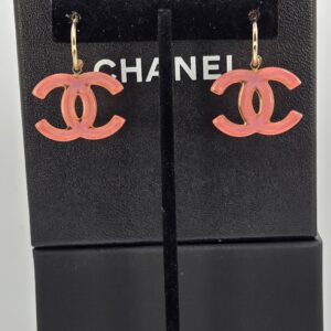 Chanel 08P pink resin CC earrings gold tone 1.25 inch