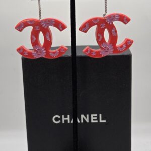 Chanel oversized pink resin CC earrings with floral detailing 04P