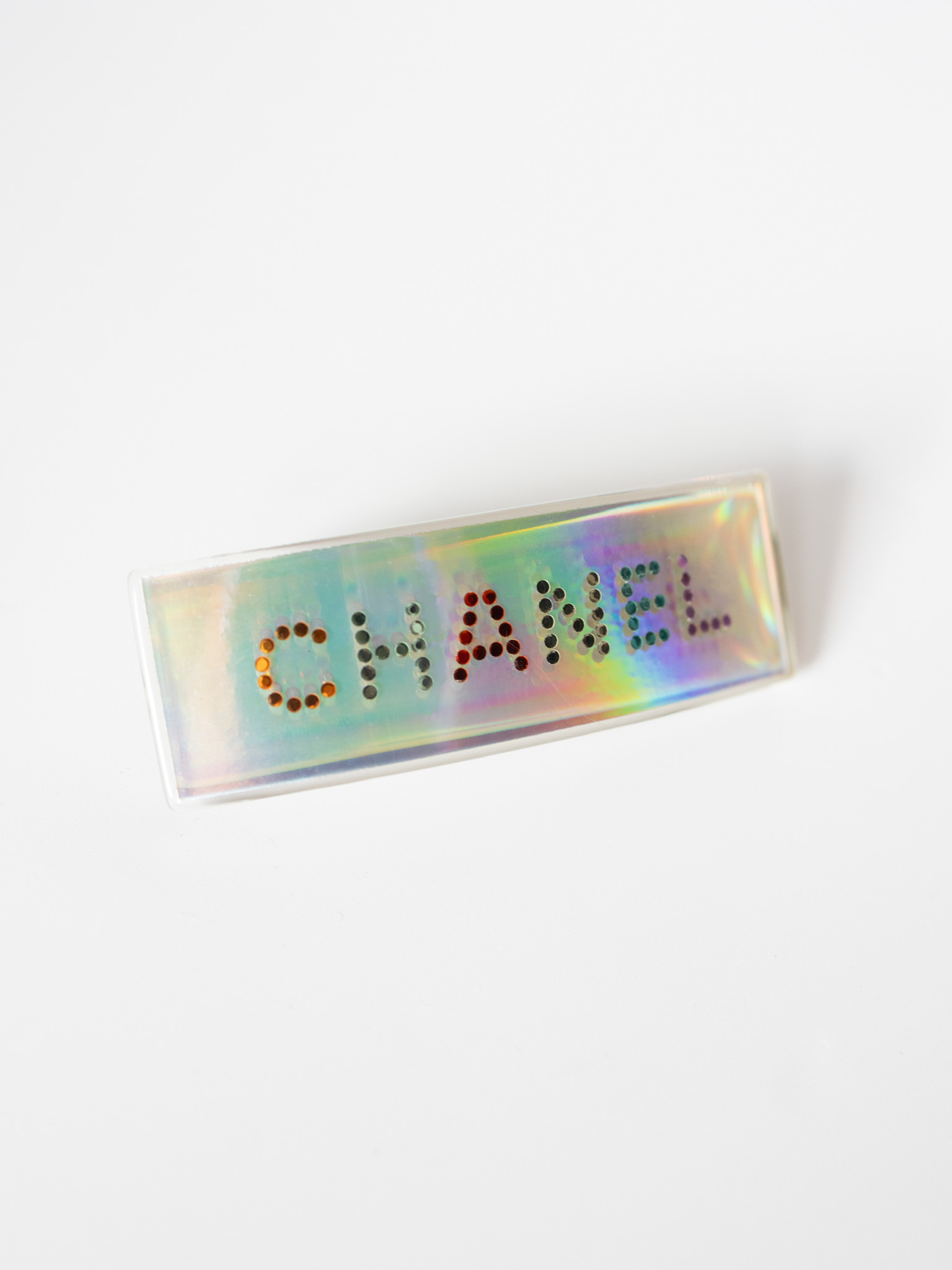 Chanel 00T Iridescent Crystal Logo Hair Barrette – 3.5″
