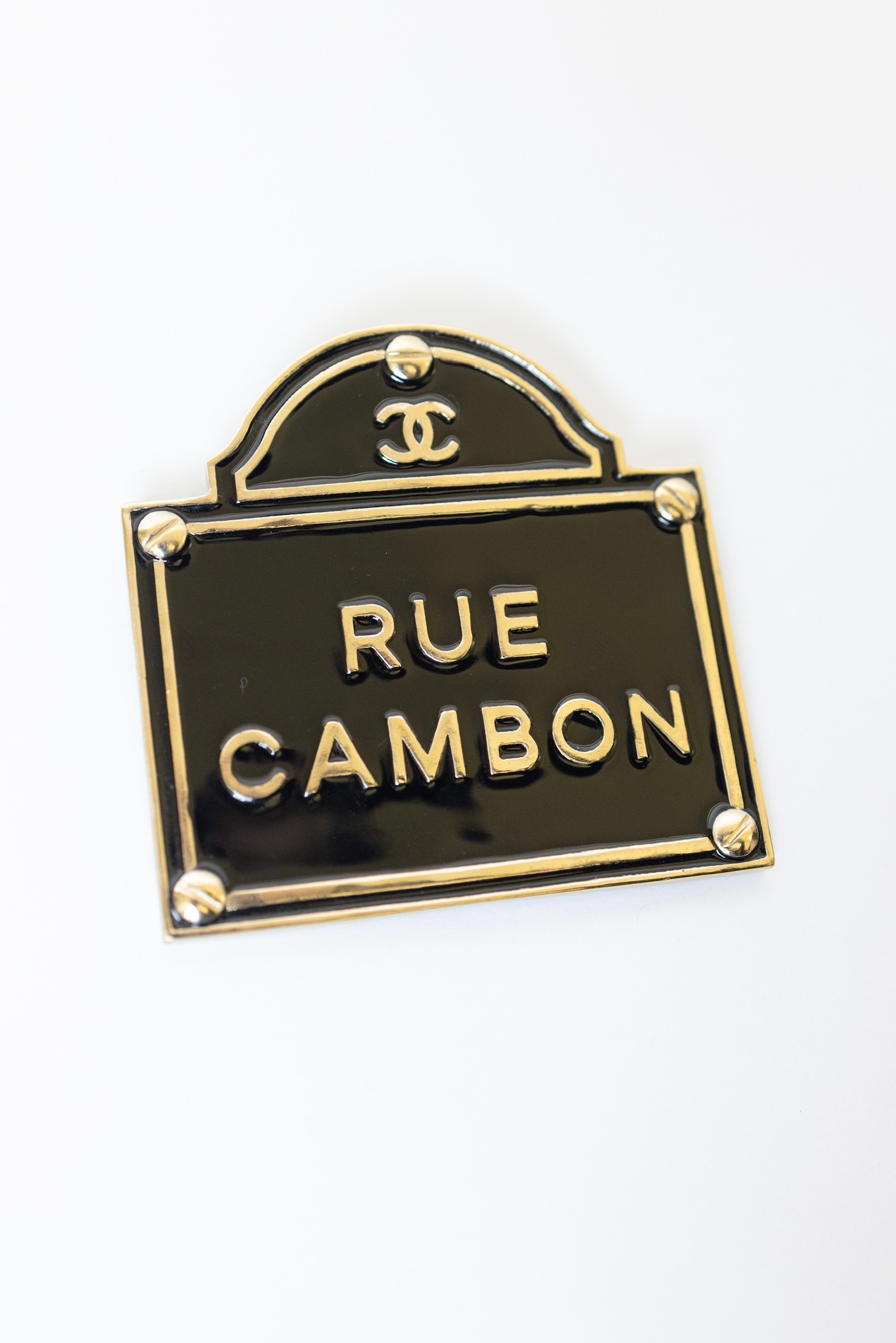 Chanel B15S Rue Cambon Black and Gold Large Brooch – 2.25″
