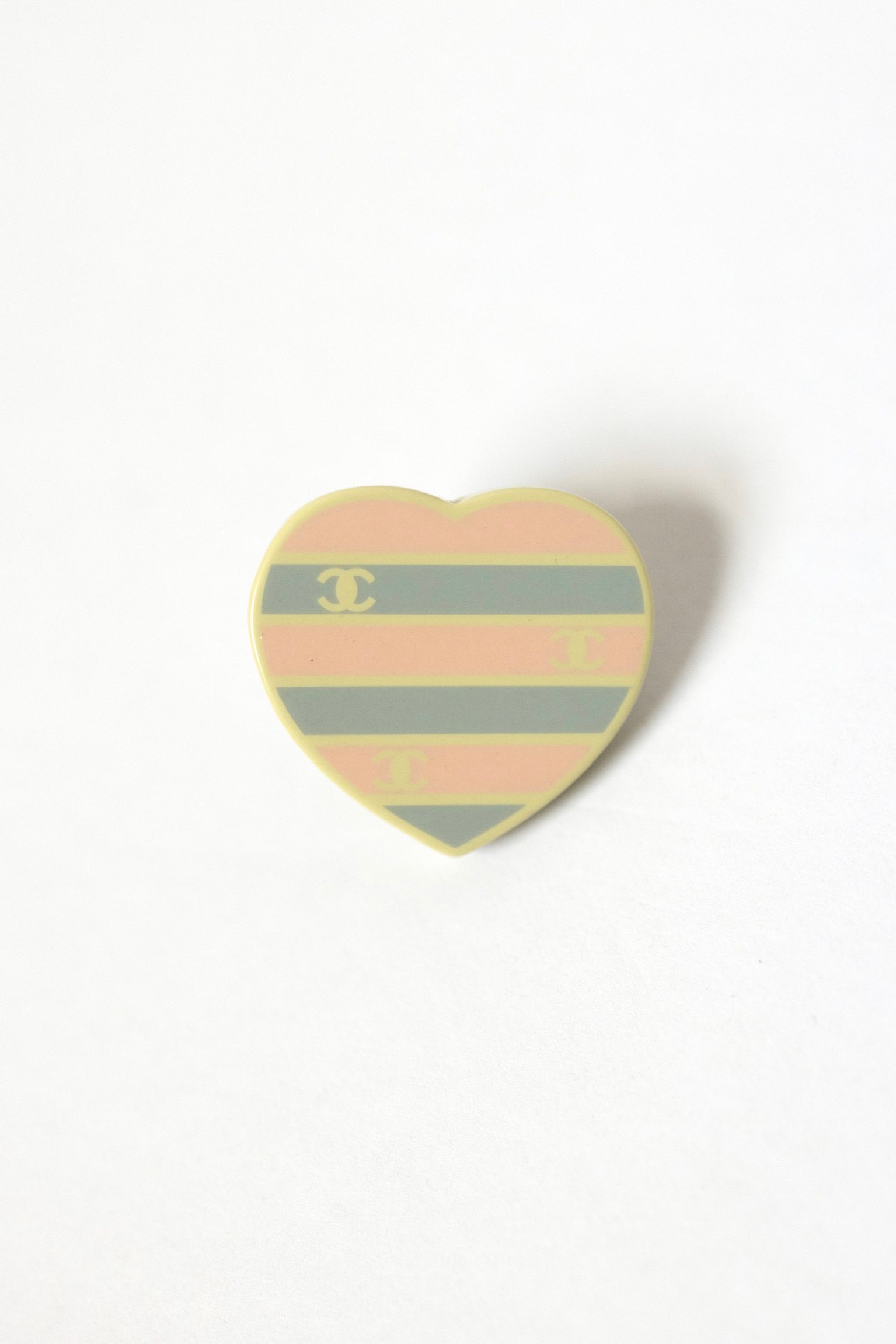 Chanel 05C Pastel Striped Heart CC Logo Brooch – 1″