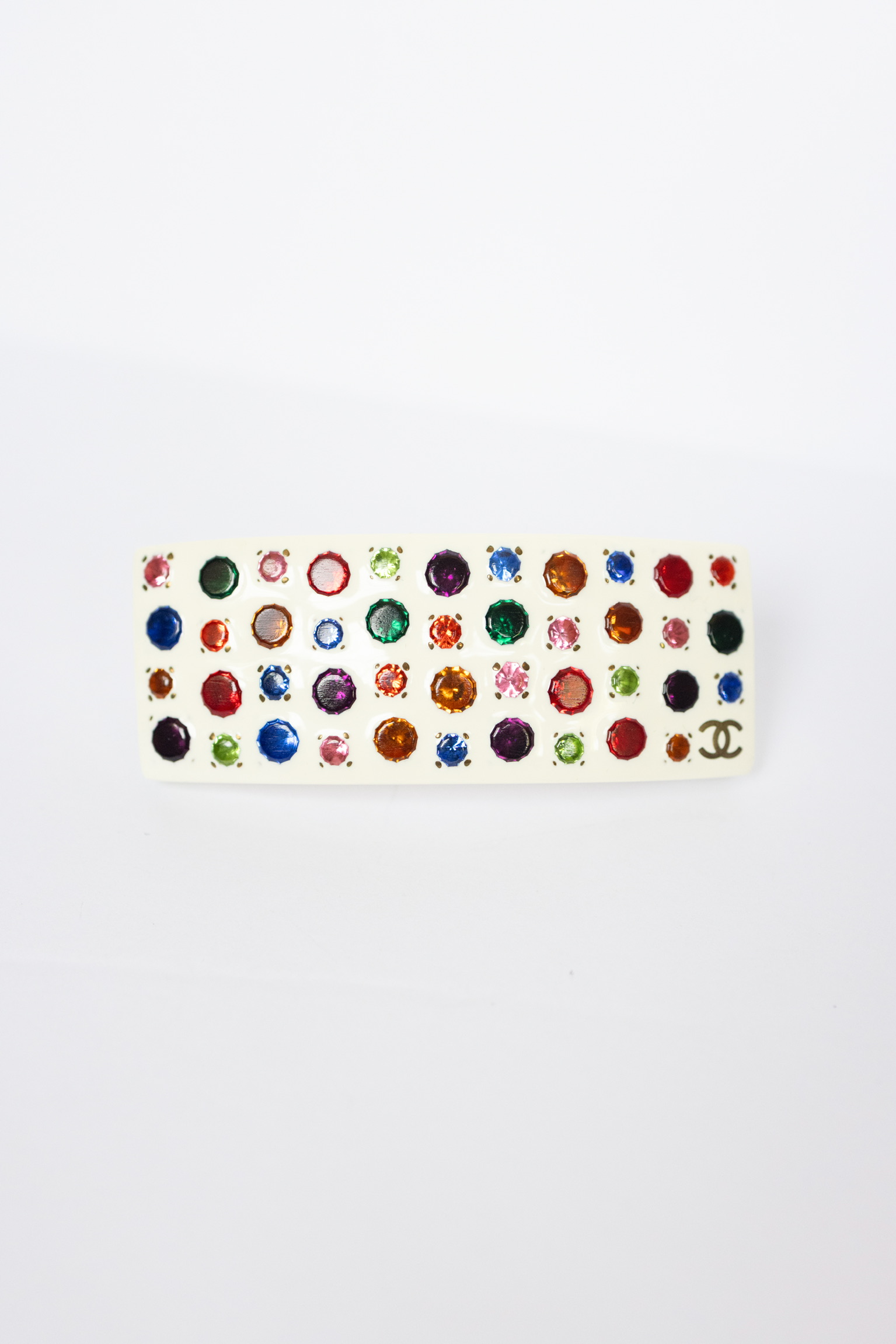 Chanel 98P Ivory Multicolor Crystal Hair Barrette – 3.5″