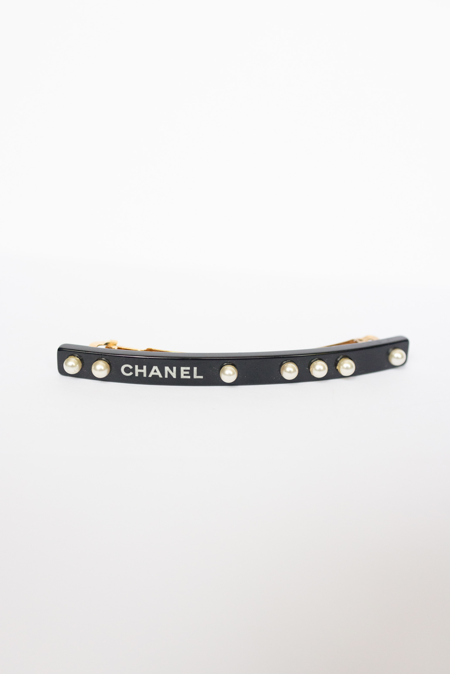 Chanel 03C Black Pearl Logo Hair Barrette – 4.25"