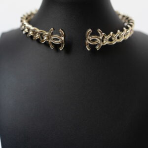 Chanel B22C Champagne Gold Large CC Chain Choker Necklace