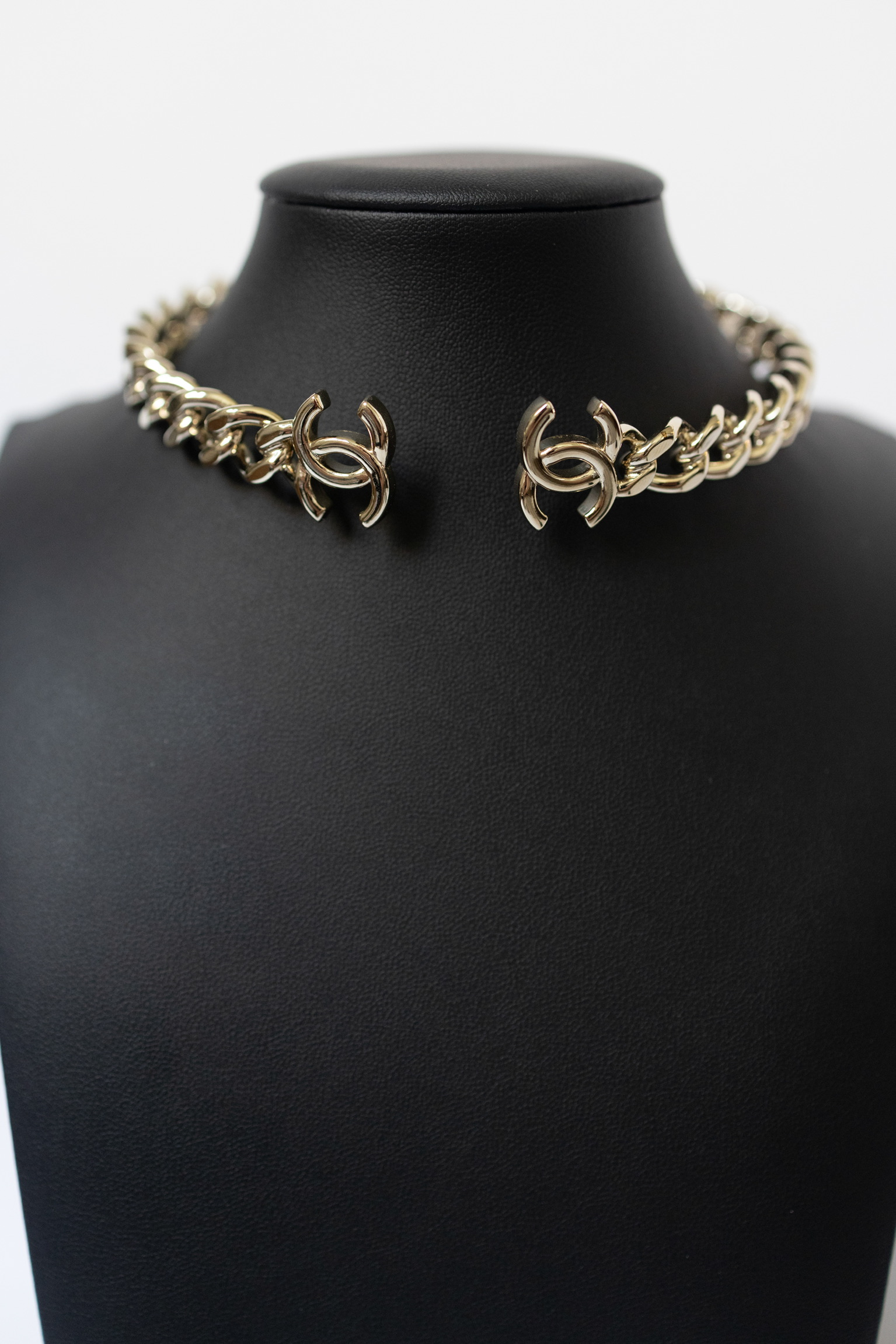 Chanel B22C Champagne Gold Large CC Chain Choker Necklace