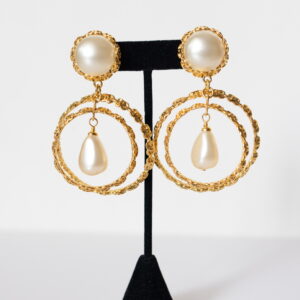 Chanel Collection 28 Gold-Tone Circle and Teardrop Statement Earrings – 3.5"