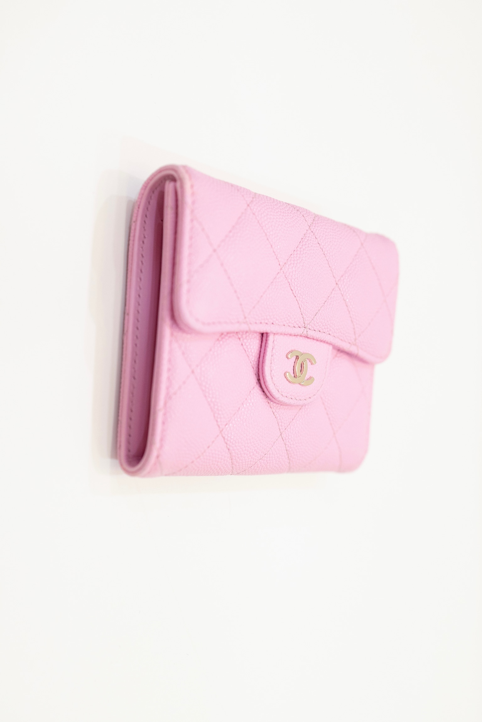 Chanel 22P Pink Caviar Tri-Fold Wallet with Back Zipper Pocket – Full Set